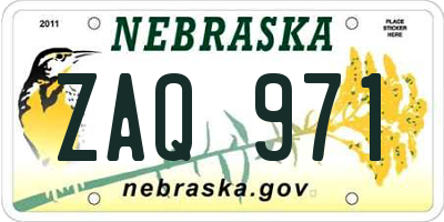 NE license plate ZAQ971
