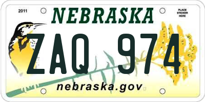 NE license plate ZAQ974