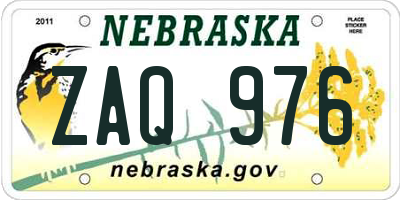 NE license plate ZAQ976