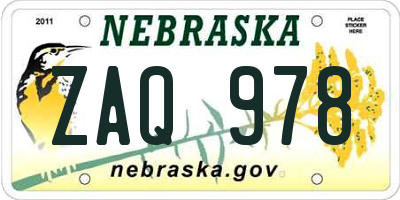 NE license plate ZAQ978
