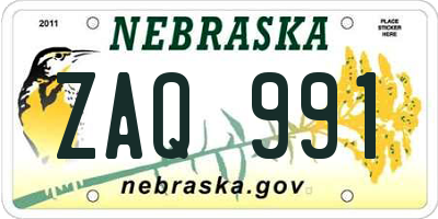NE license plate ZAQ991