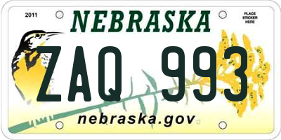 NE license plate ZAQ993