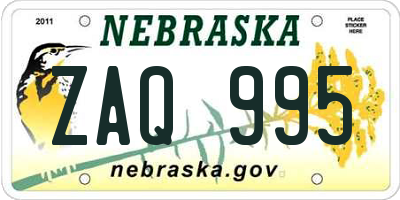 NE license plate ZAQ995