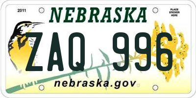 NE license plate ZAQ996
