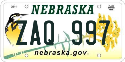 NE license plate ZAQ997