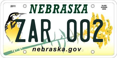 NE license plate ZAR002
