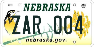 NE license plate ZAR004