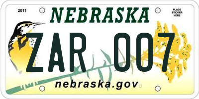 NE license plate ZAR007