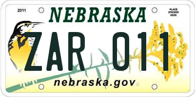 NE license plate ZAR011
