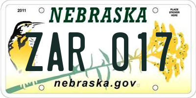 NE license plate ZAR017