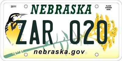 NE license plate ZAR020