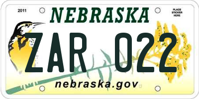 NE license plate ZAR022