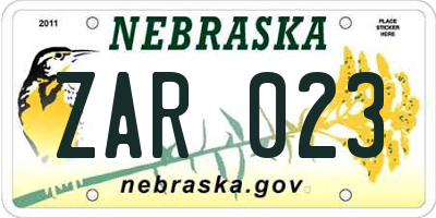 NE license plate ZAR023