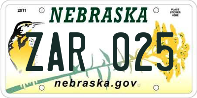 NE license plate ZAR025
