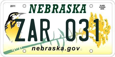 NE license plate ZAR031