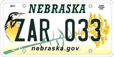 NE license plate ZAR033