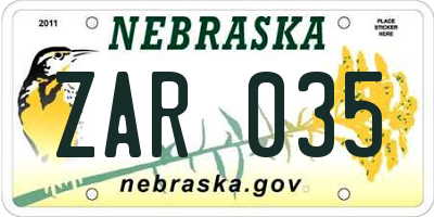 NE license plate ZAR035