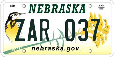 NE license plate ZAR037