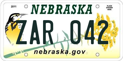 NE license plate ZAR042