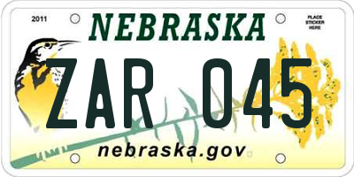 NE license plate ZAR045