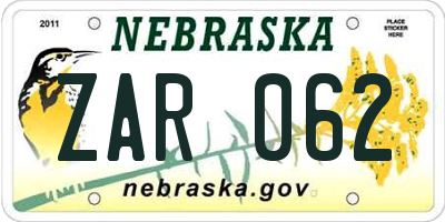 NE license plate ZAR062