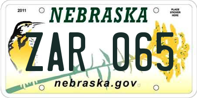 NE license plate ZAR065