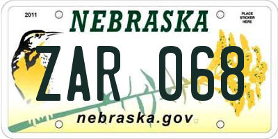 NE license plate ZAR068