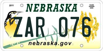 NE license plate ZAR076