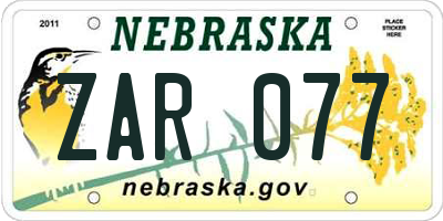 NE license plate ZAR077