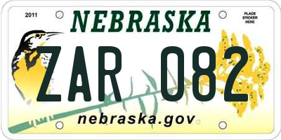 NE license plate ZAR082