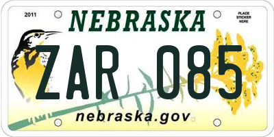 NE license plate ZAR085
