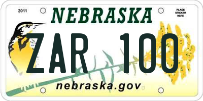 NE license plate ZAR100