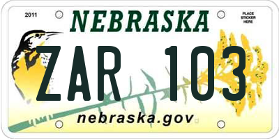 NE license plate ZAR103