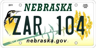 NE license plate ZAR104