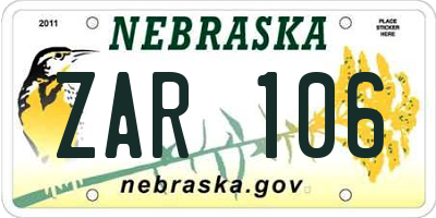 NE license plate ZAR106