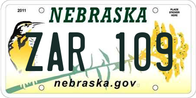 NE license plate ZAR109