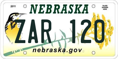 NE license plate ZAR120
