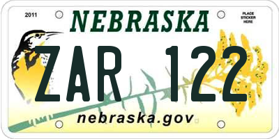 NE license plate ZAR122