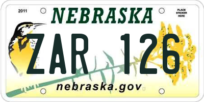 NE license plate ZAR126