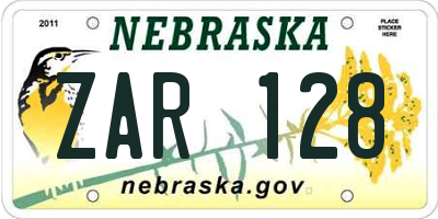 NE license plate ZAR128