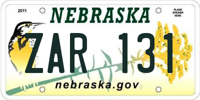 NE license plate ZAR131
