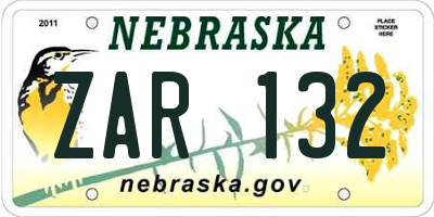 NE license plate ZAR132