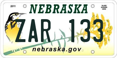NE license plate ZAR133