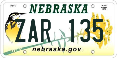 NE license plate ZAR135