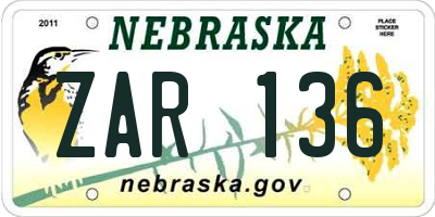 NE license plate ZAR136