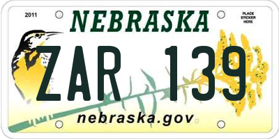 NE license plate ZAR139