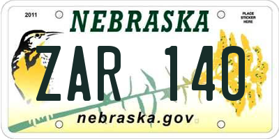 NE license plate ZAR140
