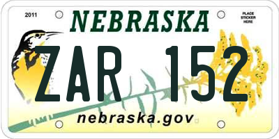 NE license plate ZAR152