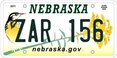 NE license plate ZAR156