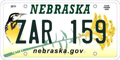 NE license plate ZAR159